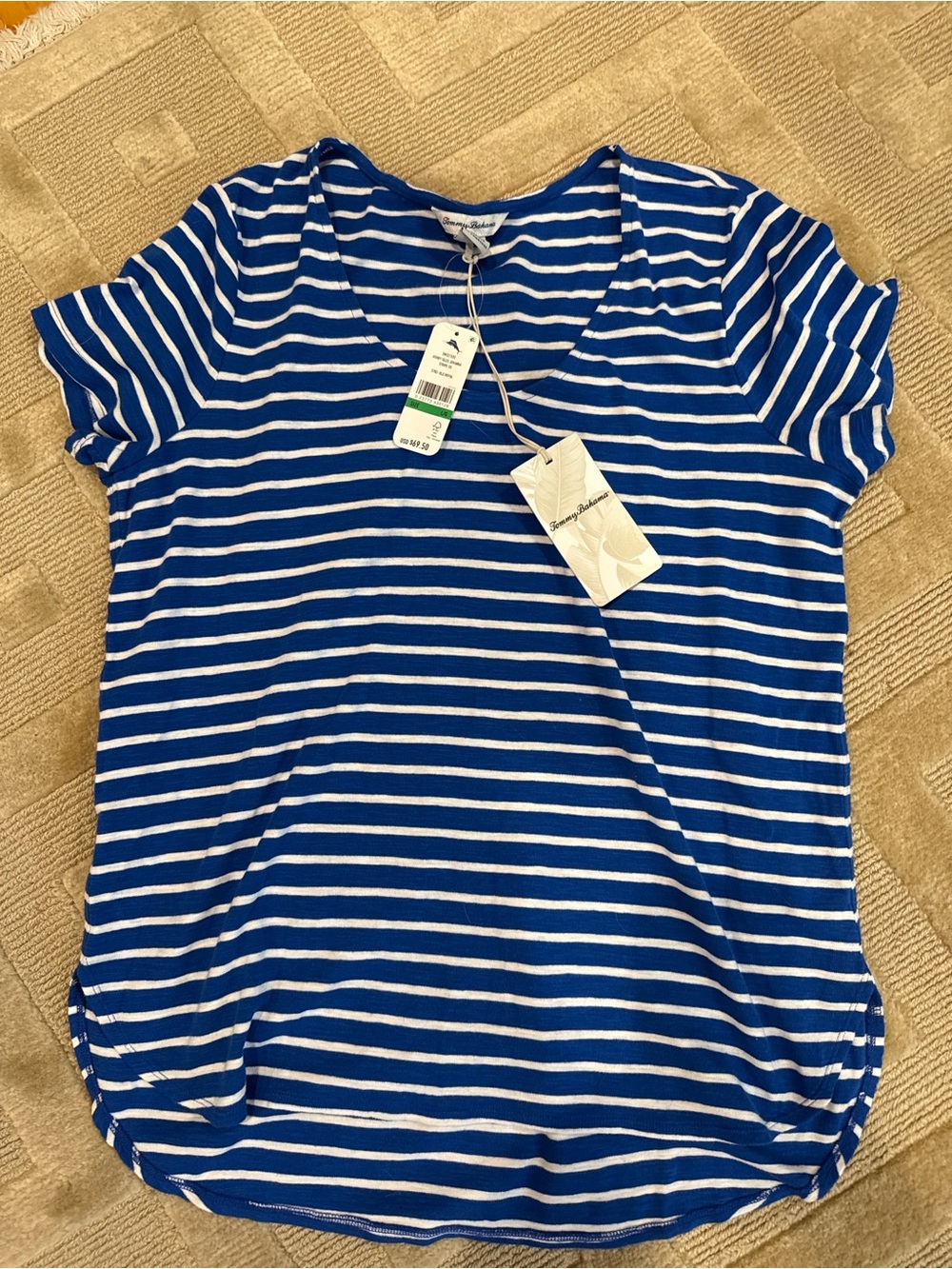 Tommy Bahama Ashby Isles Blur & White Striped V-Neck Short Sleeve Tee